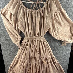 NWD Free People Ibiza Sun Dress Mushroom Bloom Boho Open Back Tie Waist Small